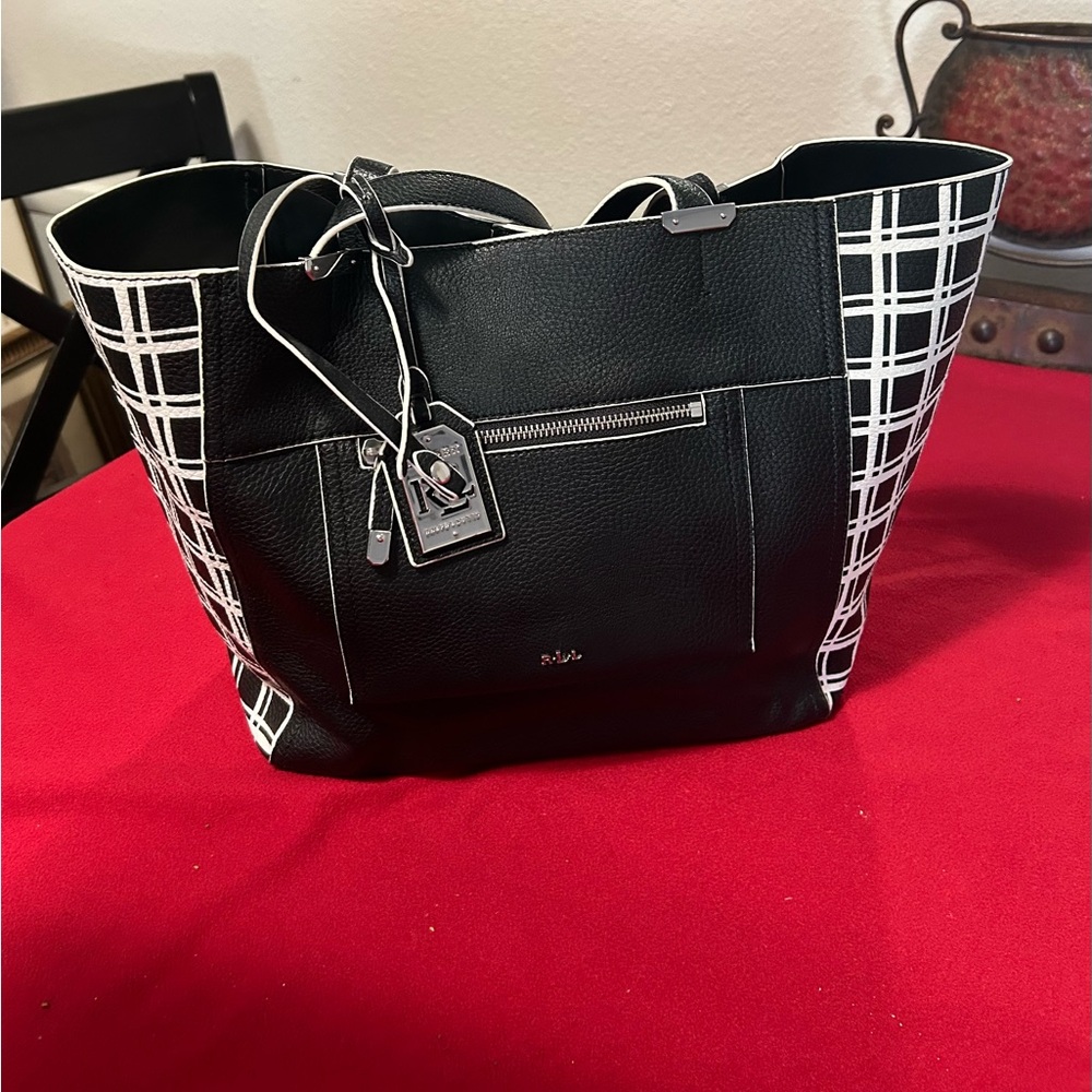 Lauren Ralph Lauren  Black and White Grid Tote Preowned see pictureslight wear.